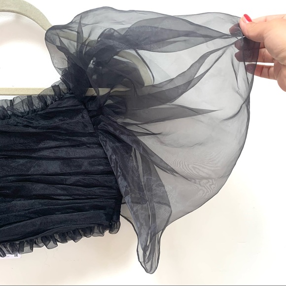 Zara cropped organza ruched puff sleeve top - Picture 3 of 6